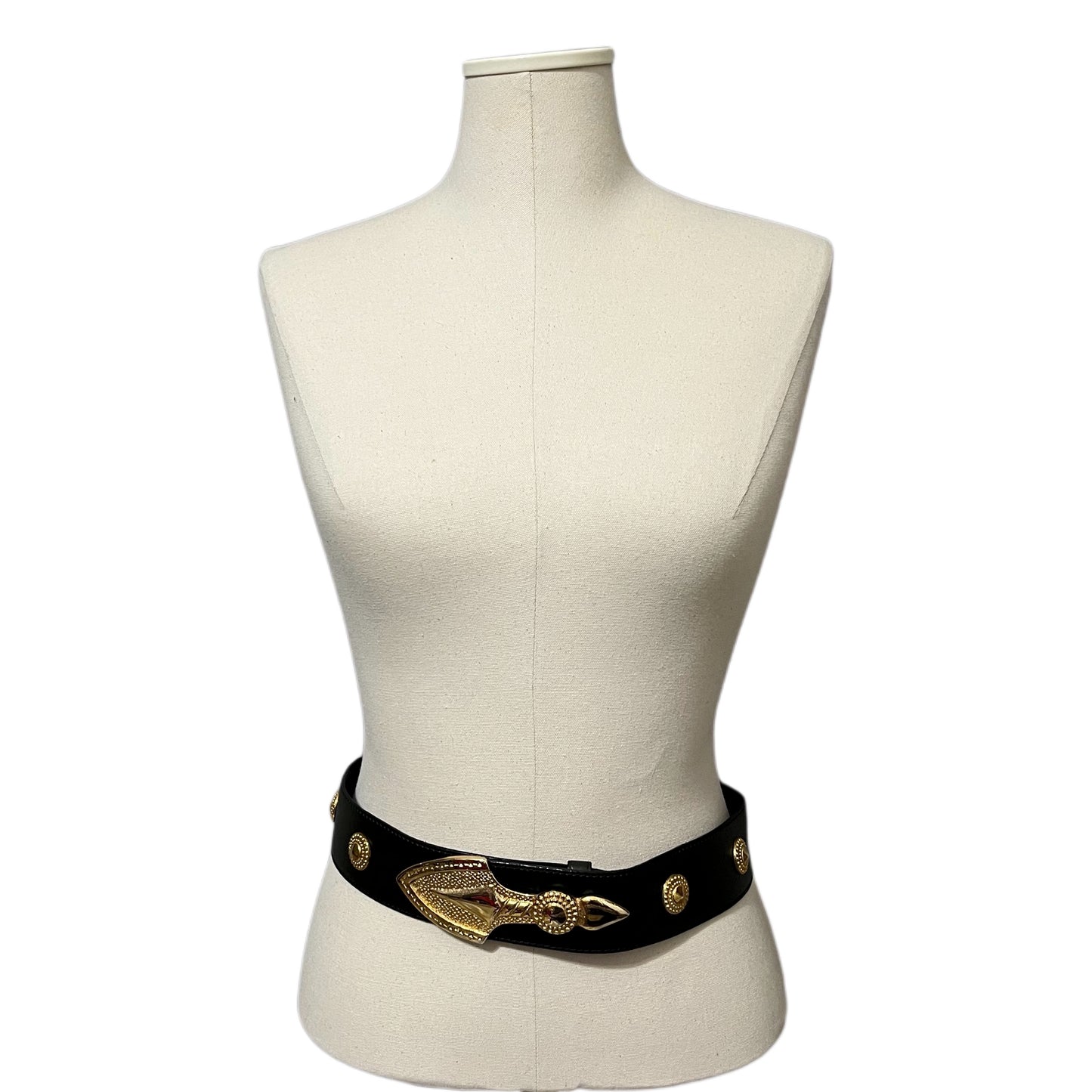 Vintage Escada Black/Gold Leather Belt Sz-40