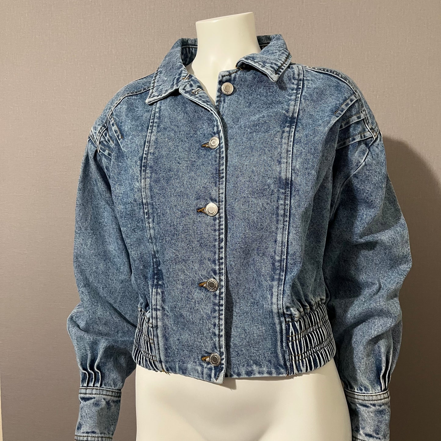 Denim Cropped Rare Snap Button 100% Cotton Jacket Sz-Large