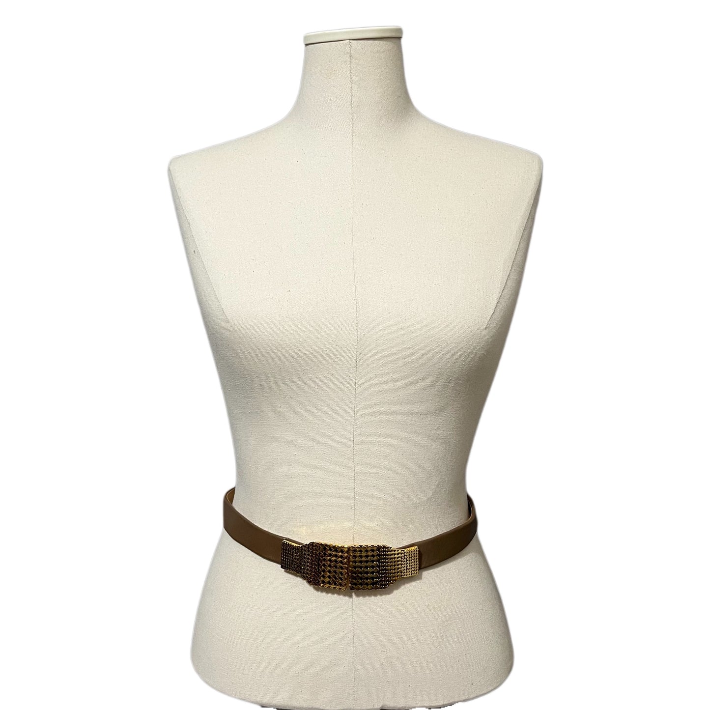 Vintage Accessocraft Taupe Adjustable Gold Buckle Skinny Belt Sz-OS