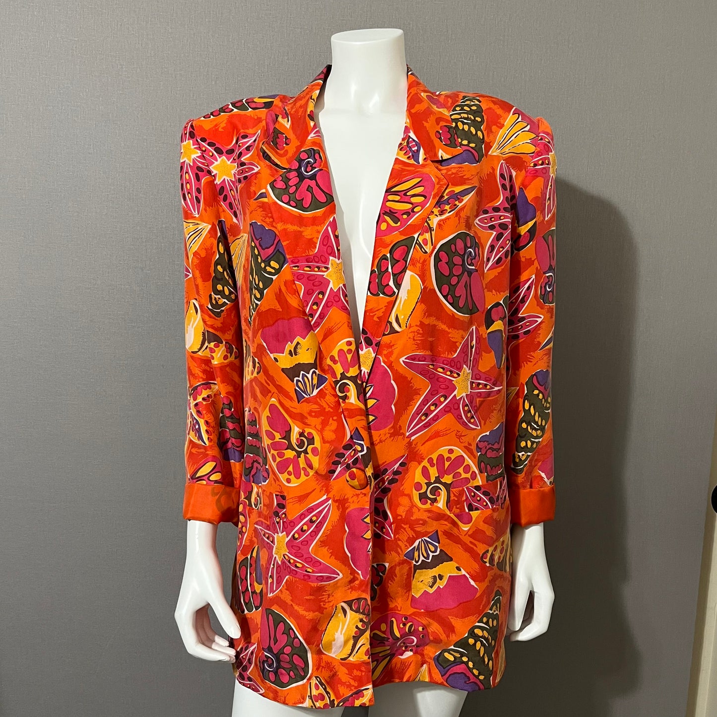 Vintage Carol Horn Orange Silk Sea Shell Blazer Sz-Medium