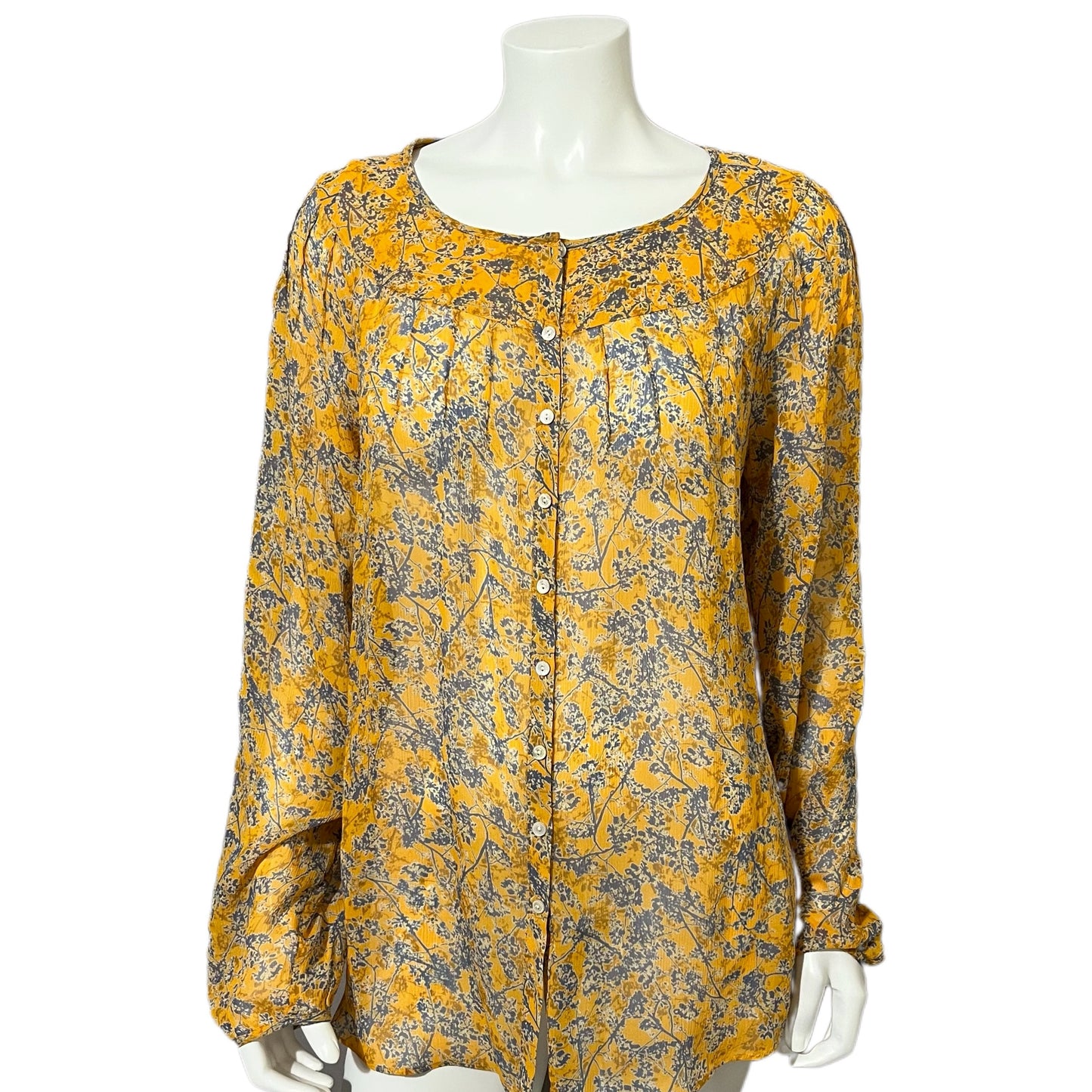 Sundance Yellow | Blue Floral Silk Botton Up Blouse Sz-Large