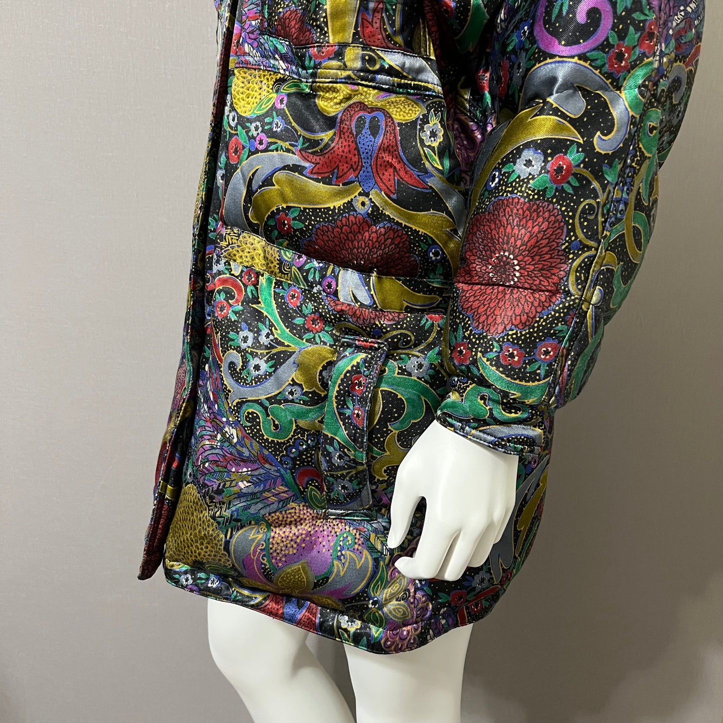 Vintage Bill Blass Paisley Peacock Feather Down Winter Coat Sz-Medium