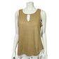 Linen Ecru Tan Shimmer Linen Mixed Media Sleeveless Shell Tank Top Sz-Large