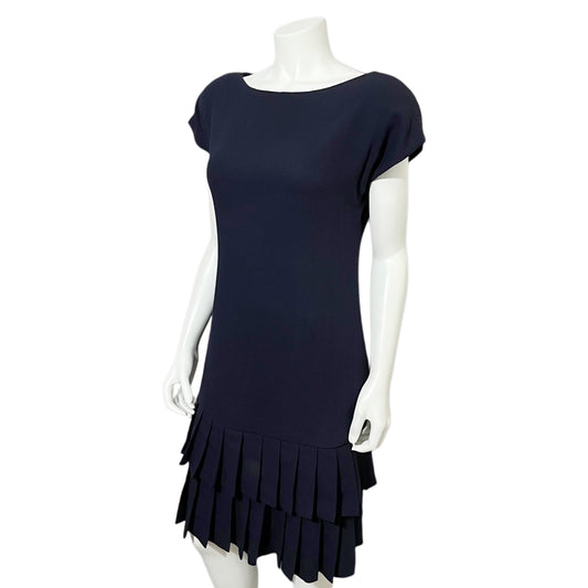 Vintage Carolyne Roehm Navy Shift Drop Waist Pleated Hem Dress Sz-10