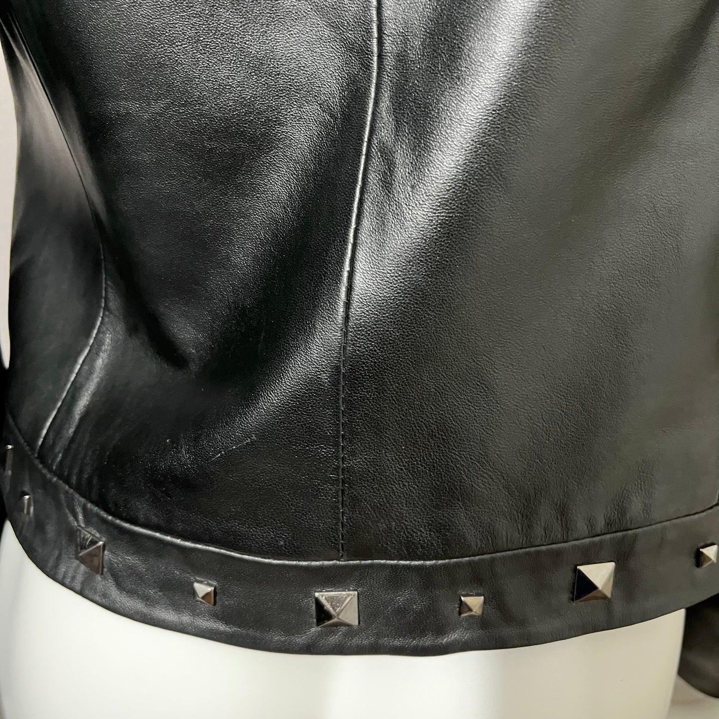 Leather Yvonne & Marie Silver Studded Black Moto Leather Jacket Sz-6 Small