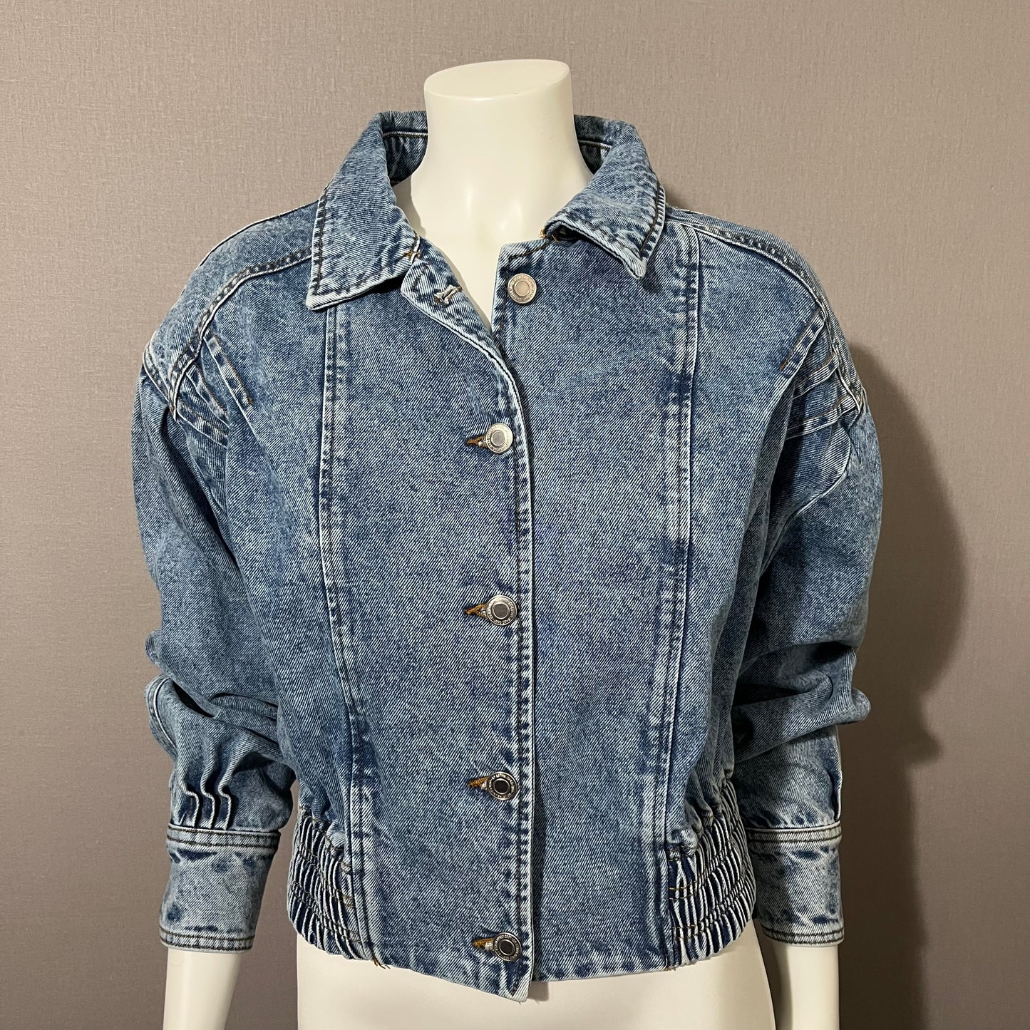 Denim Cropped Rare Snap Button 100% Cotton Jacket Sz-Large