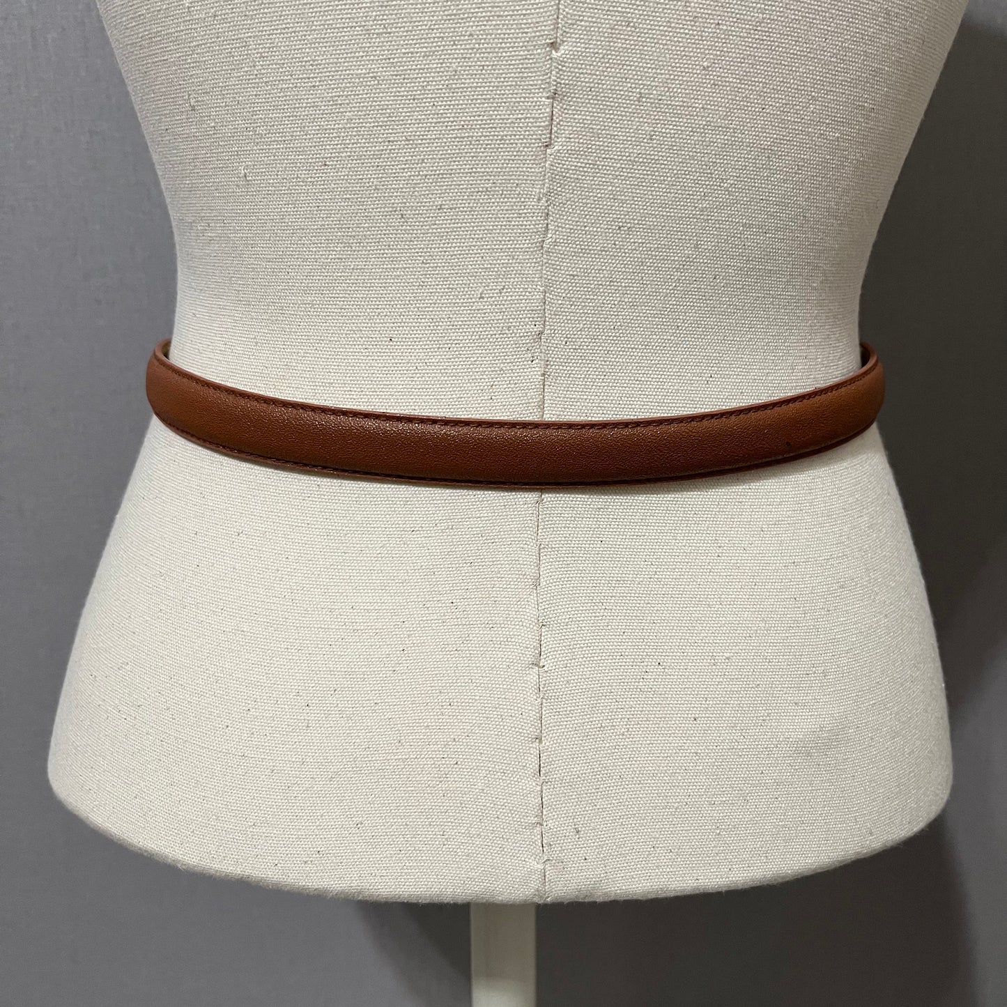 Vintage Leather Brown Skinny With Gold Buckle Belt Sz-Medium