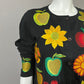 Cotton Black Fruit Embroidered Open Front Blazer Sz-Medium