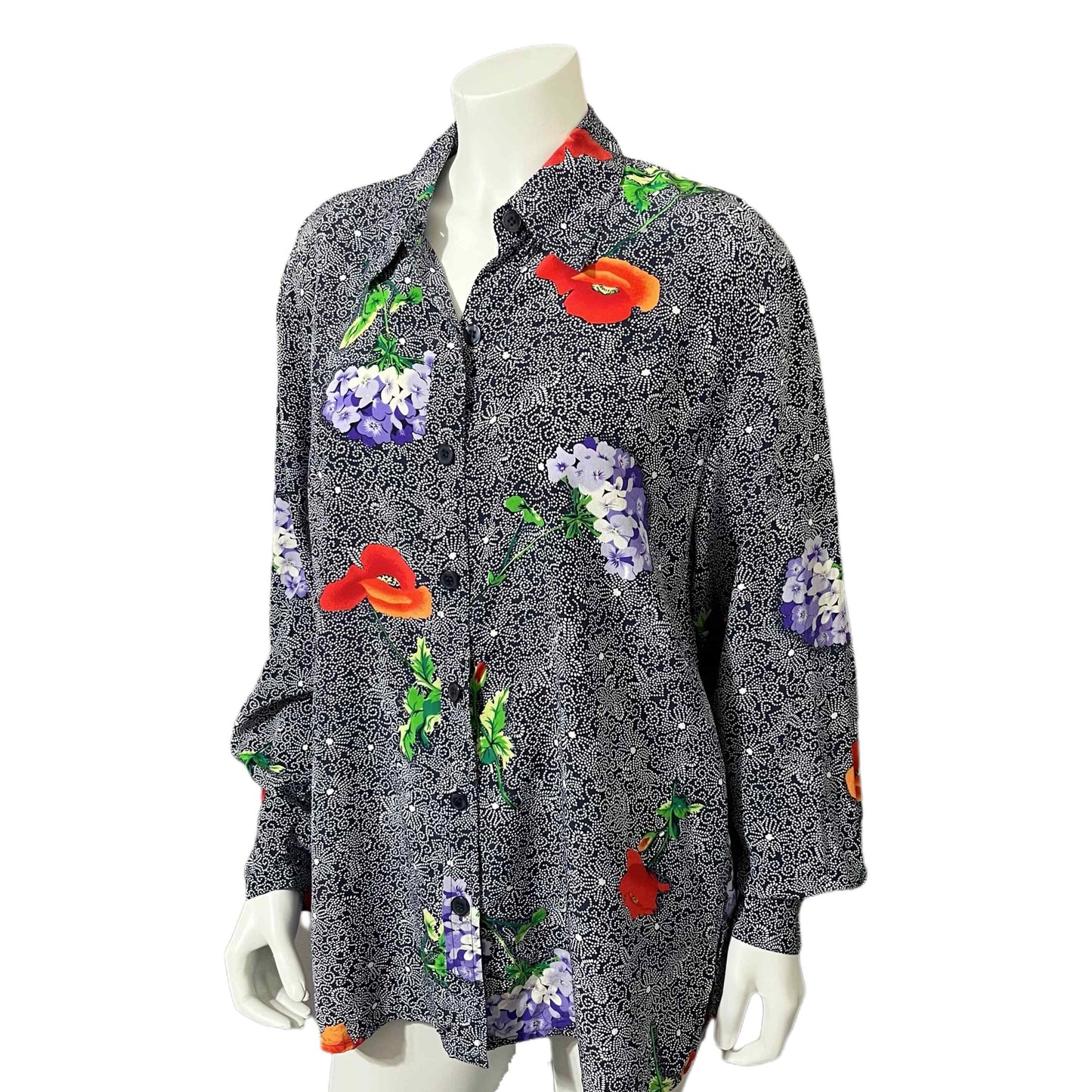 Silk Diane Von Furstenberg Floral Print Button Down Blouse Sz-Medium