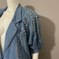 Vintage Panorama Denim Jeweled Cotton Long Sleeve Midi Dress Sz-Large