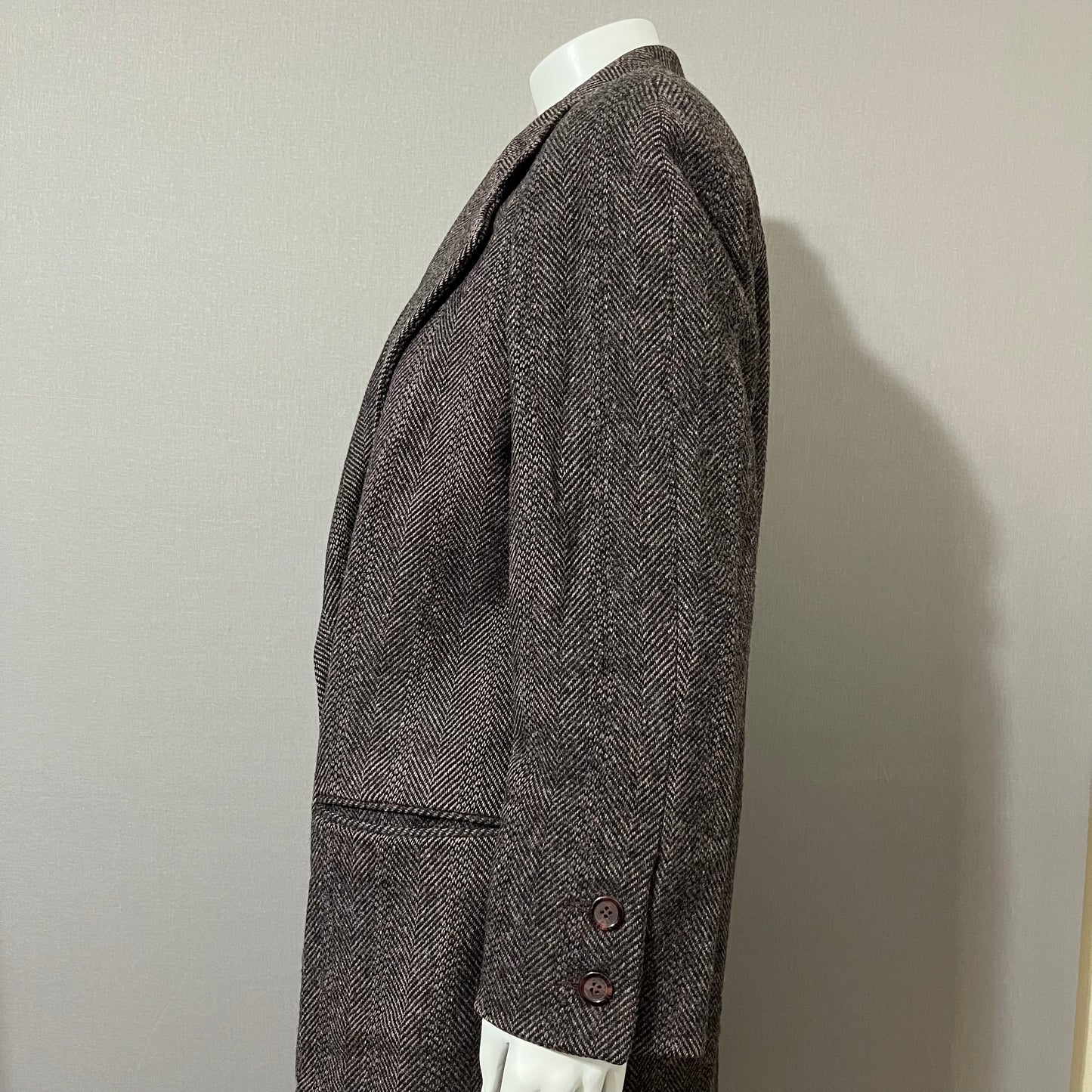 Vintage J.G Hook Herringbone Longline Pure Wool Coat Sz-Large/Xtra Large