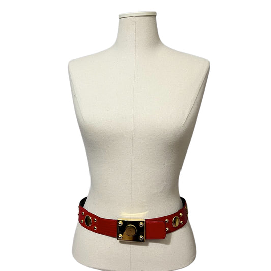 Vintage Escada Red Leather With Gold Hardware Buckle Sz-40 (Medium)