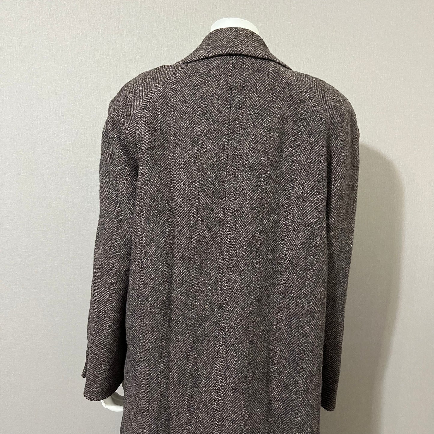 Vintage J.G Hook Herringbone Longline Pure Wool Coat Sz-Large/Xtra Large