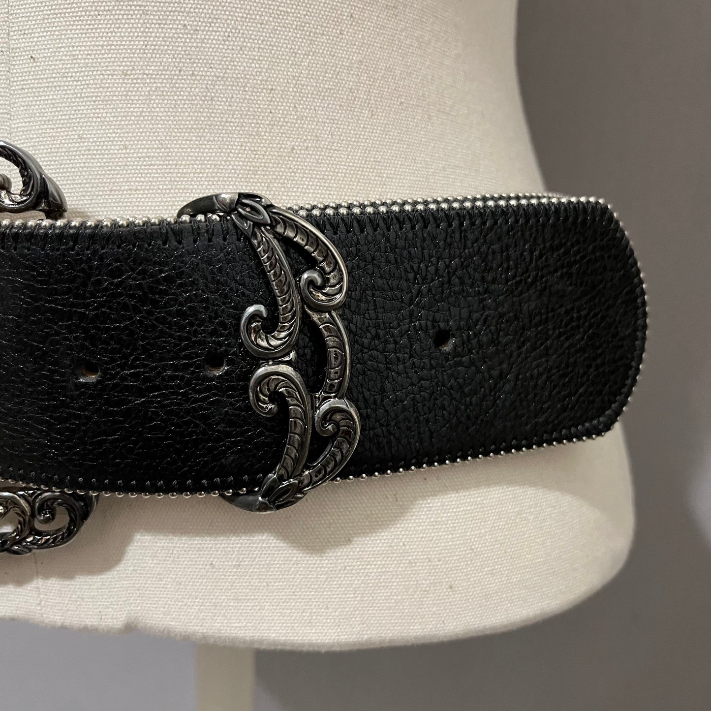 Black Street Ahead Wide Leather Western Gunmetal Buckle Belt Sz-L-XL