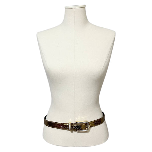 Vintage Gold With Rhinestone Buckle Genuine Snake Skin Belt Sz-Small-Medium