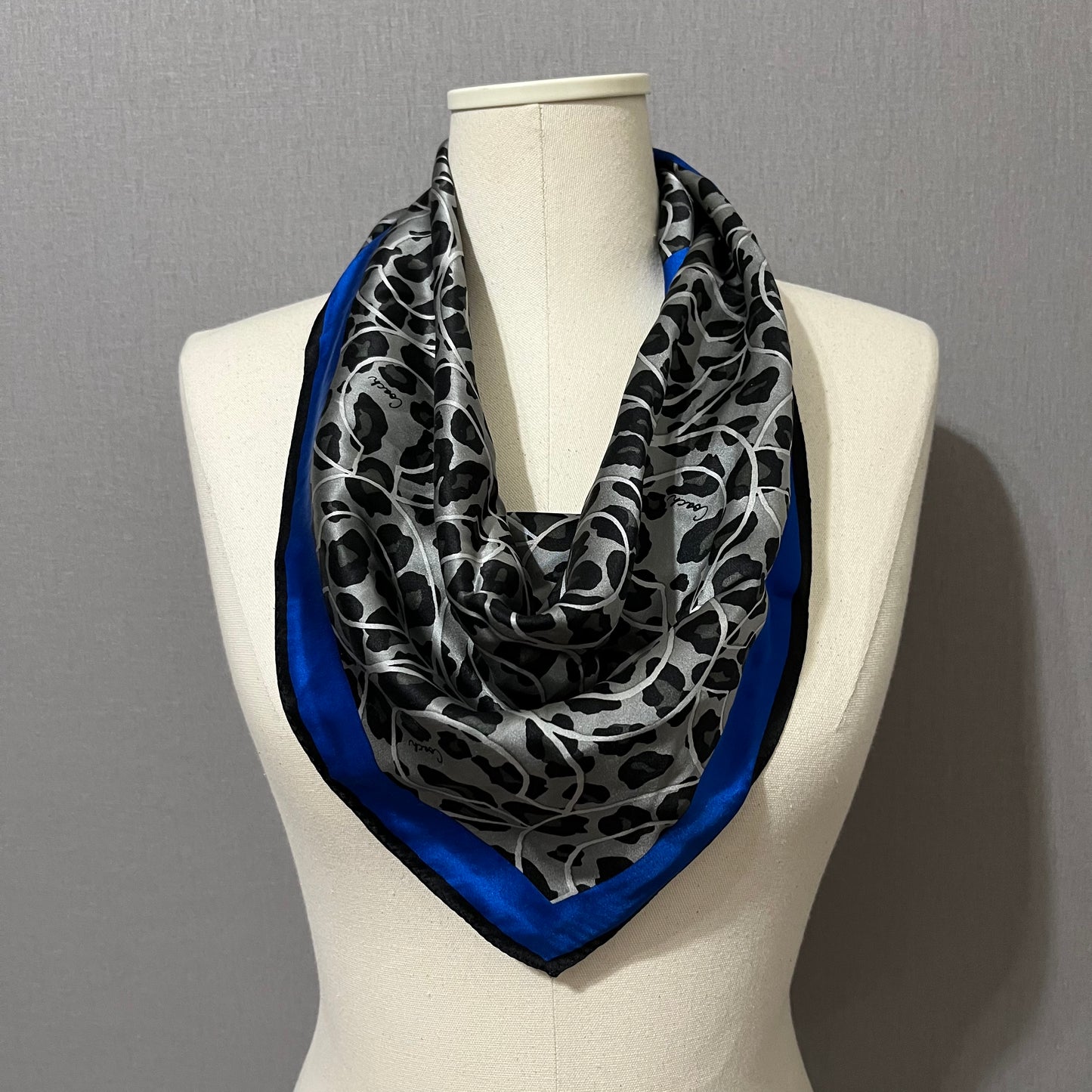 Coach Signature Blue/Silver/Black Animal Print Silk Scarf