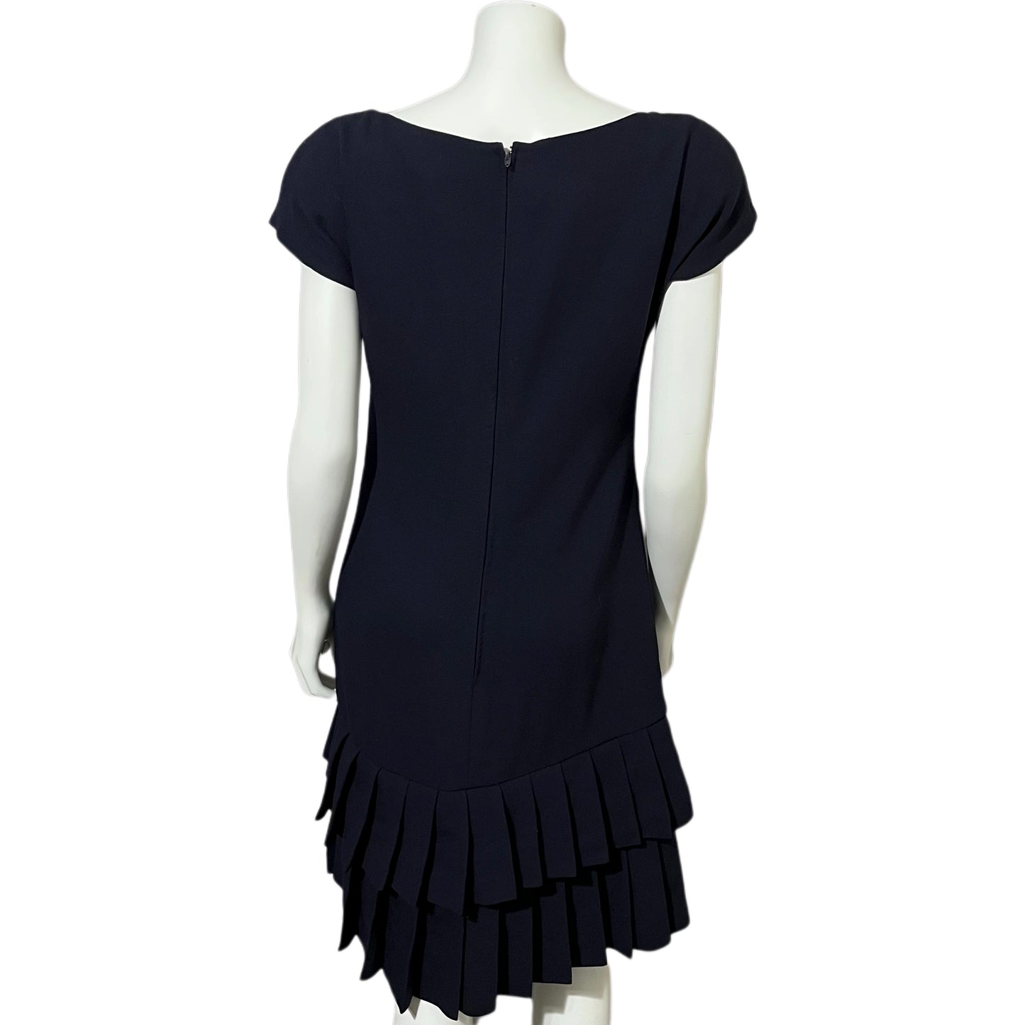 Vintage Carolyne Roehm Navy Shift Drop Waist Pleated Hem Dress Sz-10