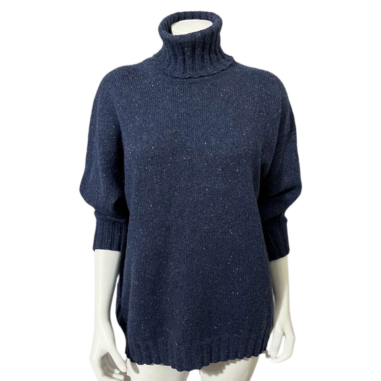 Johnstons Cashmere Blue Marled Chunky Turtleneck Sweater Sz-Lg-XL