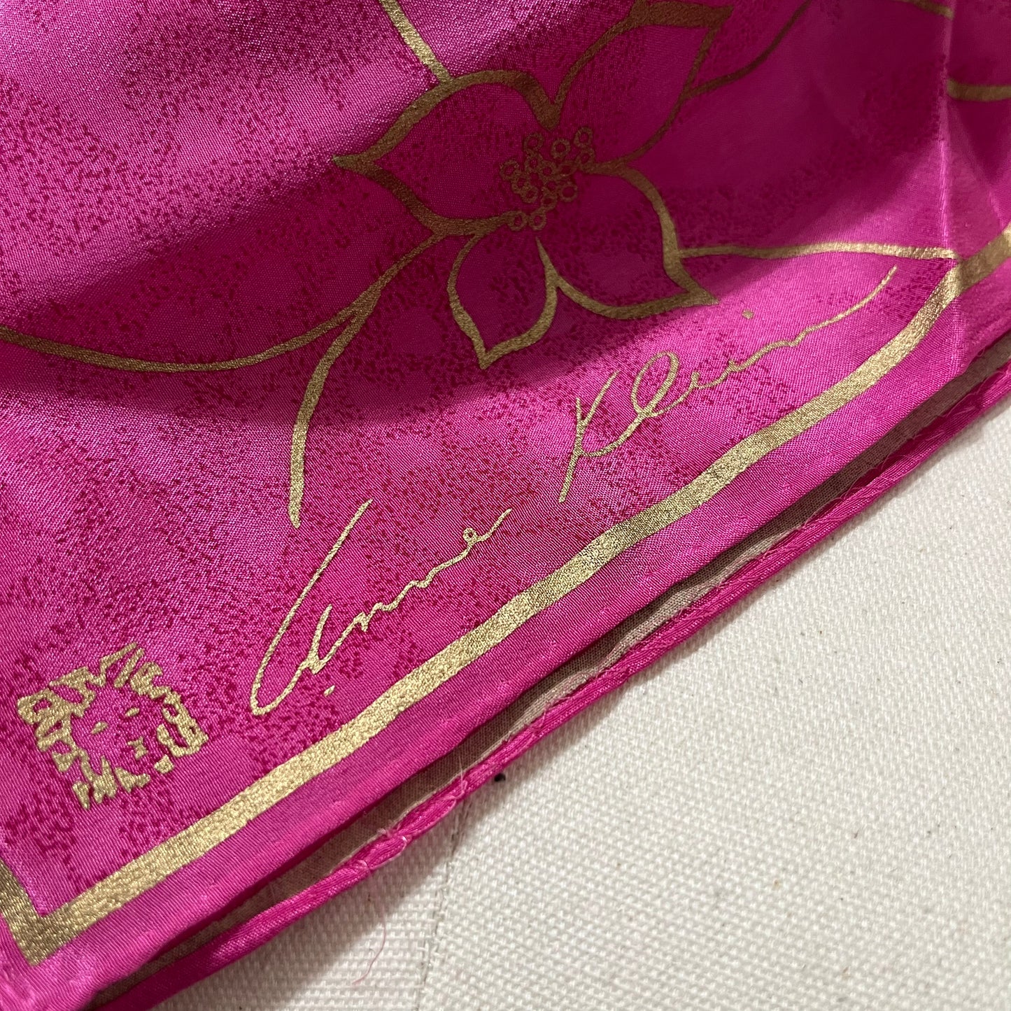 Vintage Anne Klein Pink/Gold 100% Silk Scarf