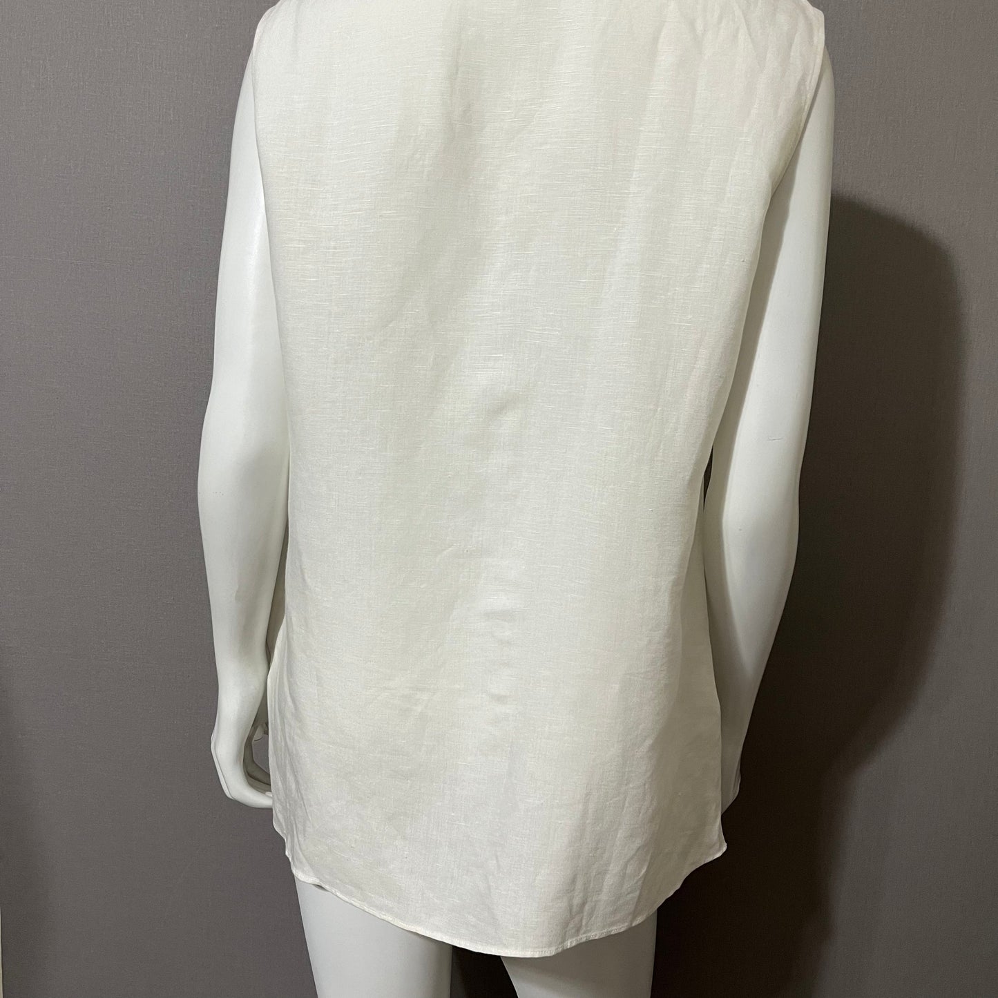 Natorious White V-Neck Sleeveless Linen/Rayon Blend Top Sz-Large