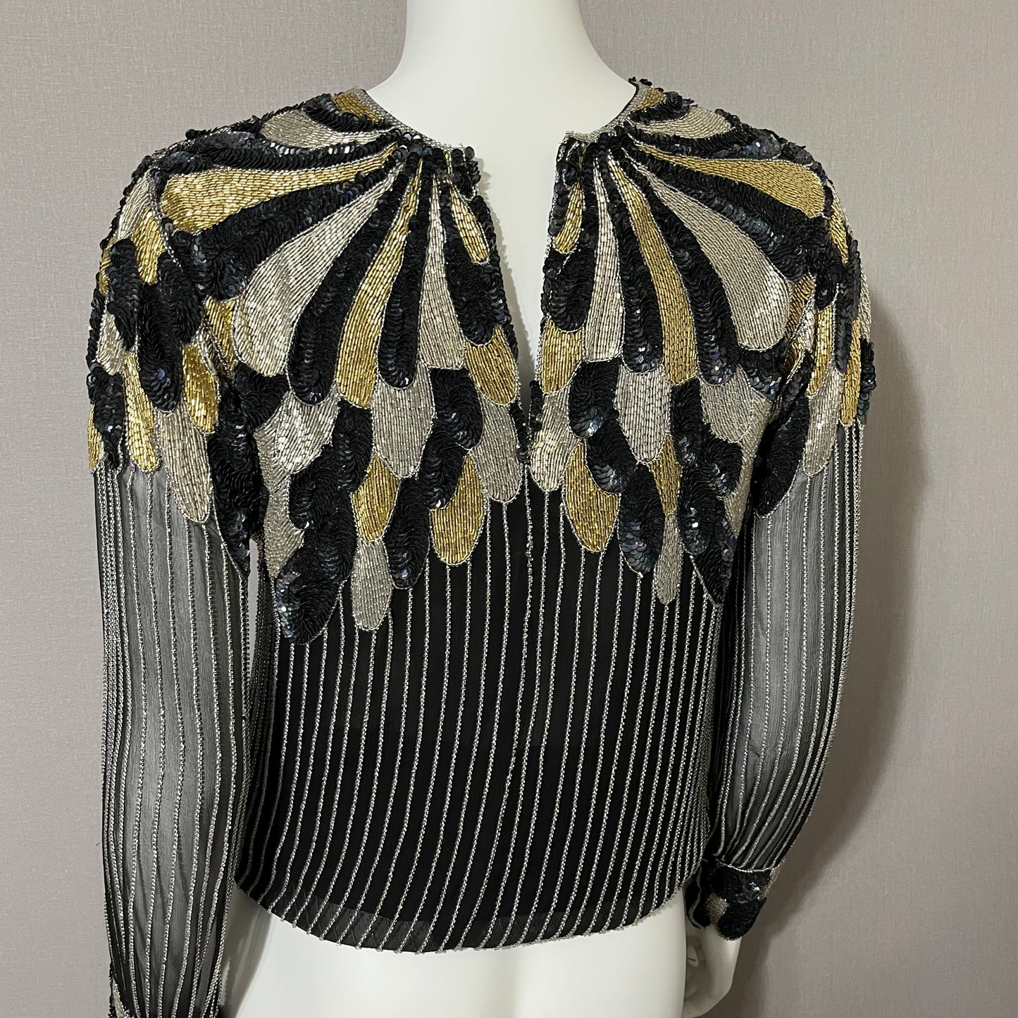 Vintage Judith Ann Creations Silk Beaded Sequin Top Sz-Xtra Small