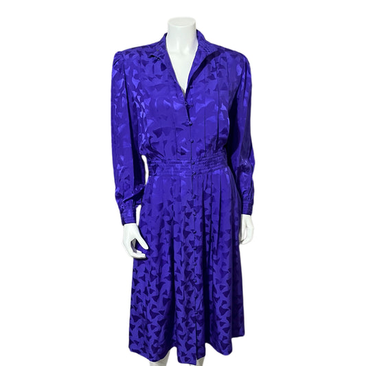 Vintage HR Milan Purple Long Sleeve Silk Dress Sz-Medium/Large