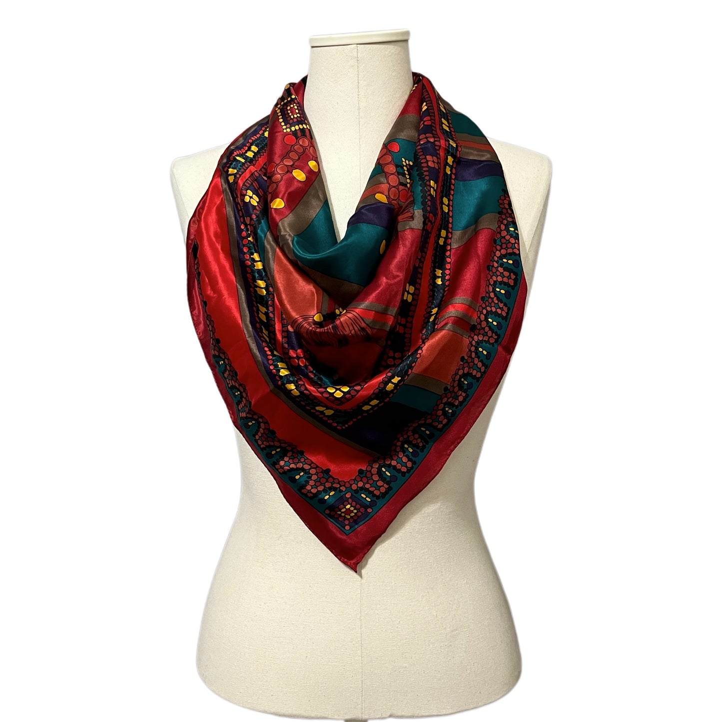 Red/Green/Yellow 100% Silk Made In Japan Scarf