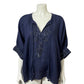 Bella Tu by Gorsuch Navy Blue Beaded Linen Tunic Top Sz-Large/XL