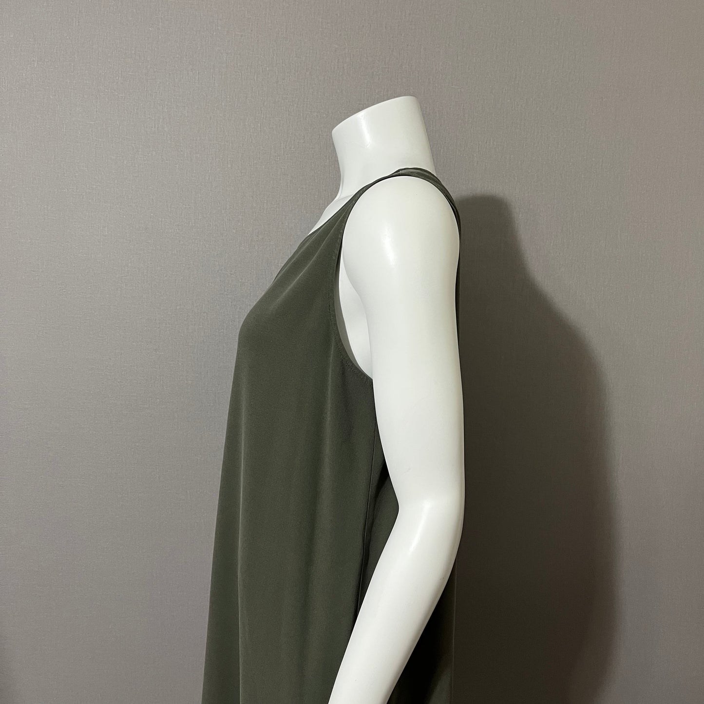 Eileen Fisher Sage Green 100% Silk Shift High Low Dress Sz-Large