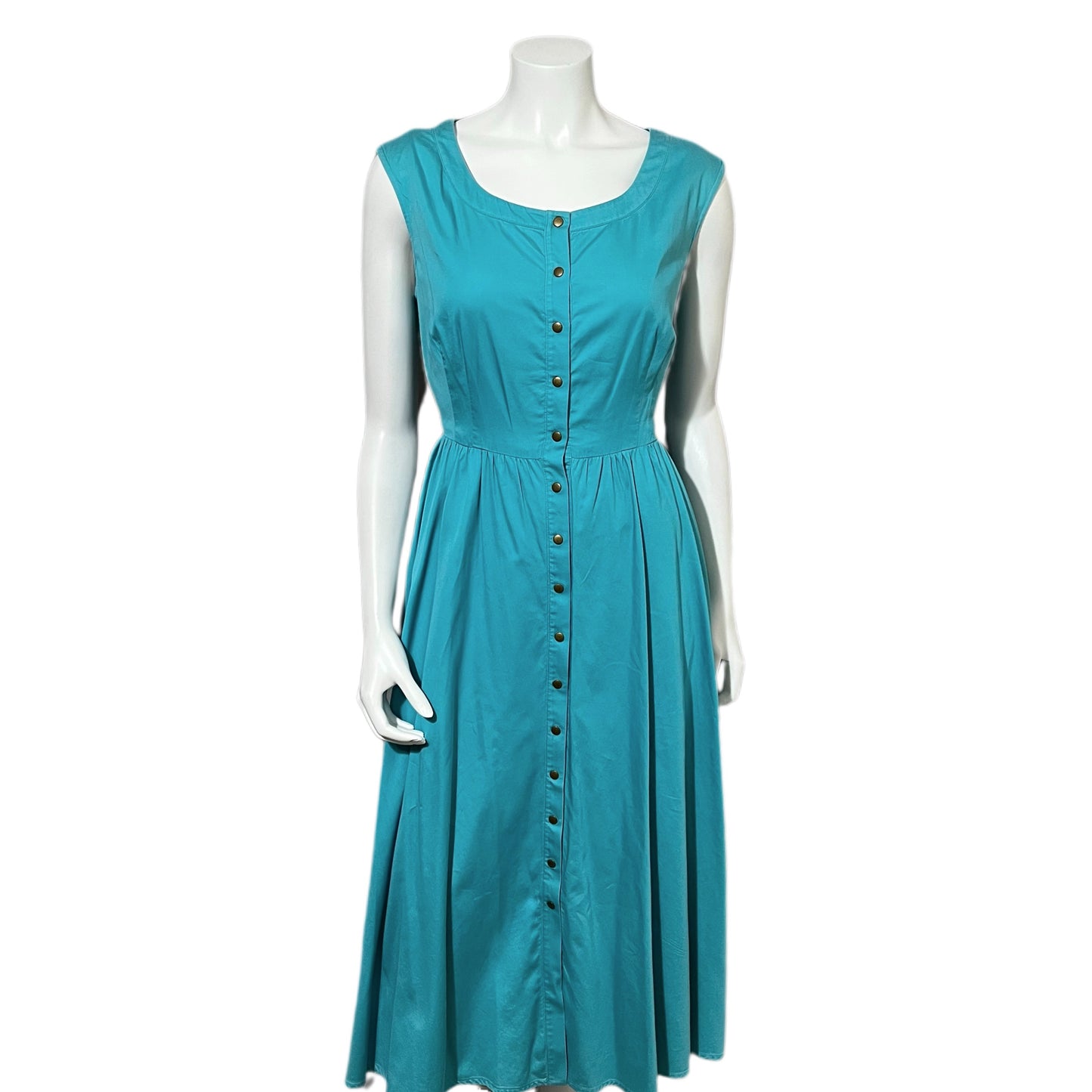 Vintage Inspired Nine West Turquoise Cotton Snap Front Dress Sz-8