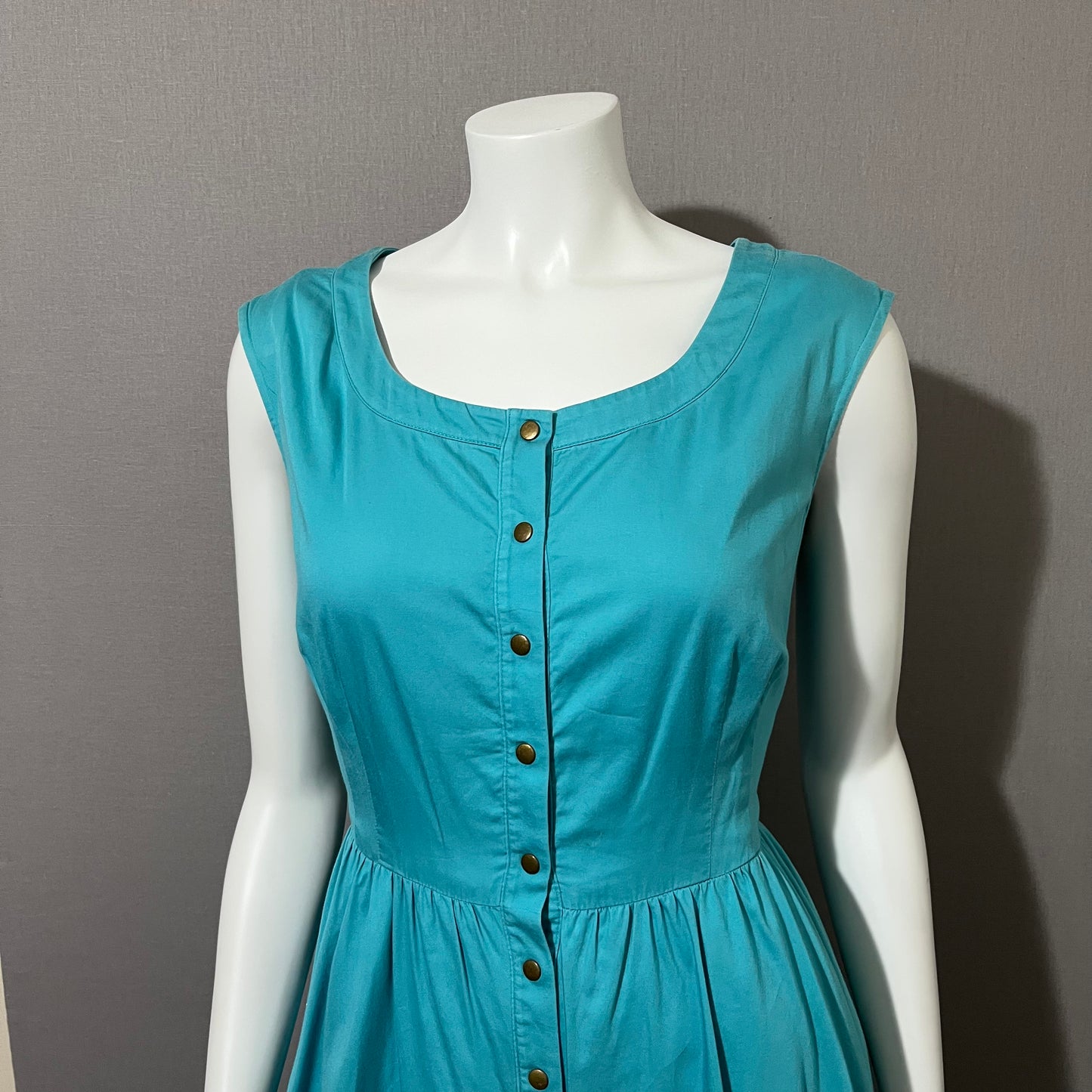 Vintage Inspired Nine West Turquoise Cotton Snap Front Dress Sz-8