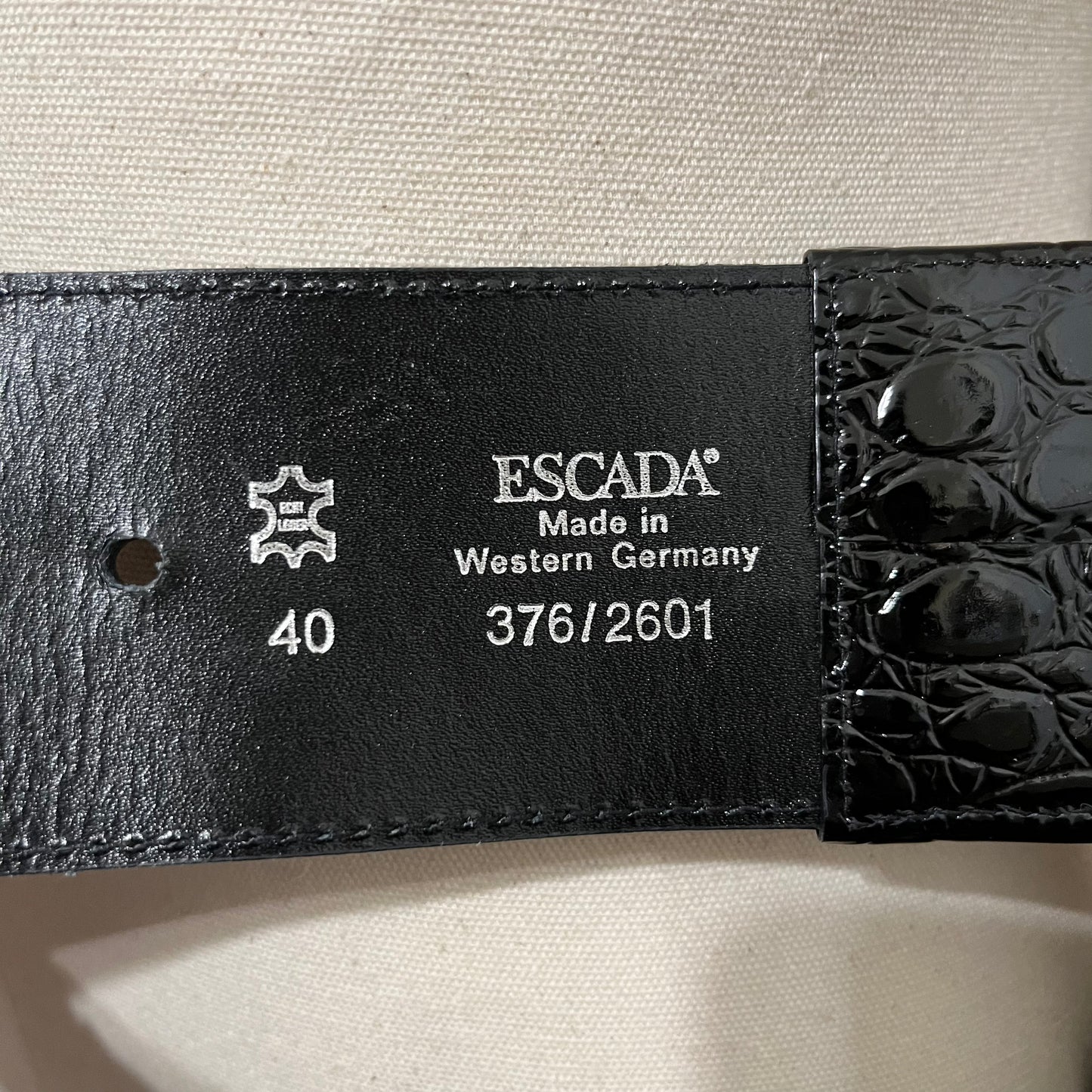 Vintage Escada Black Patent Leather With Strings Silver Hardware Belt Sz-40