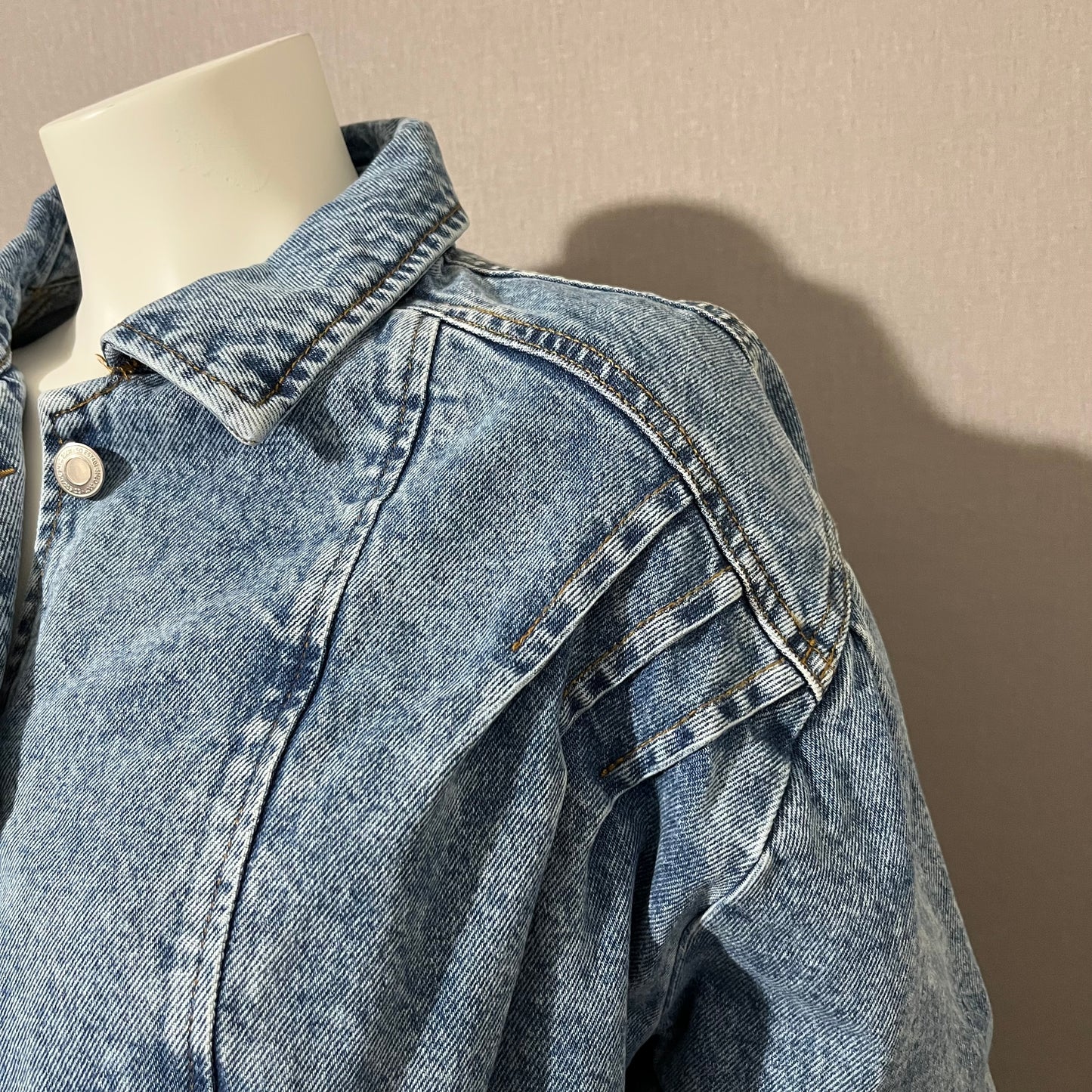 Denim Cropped Rare Snap Button 100% Cotton Jacket Sz-Large