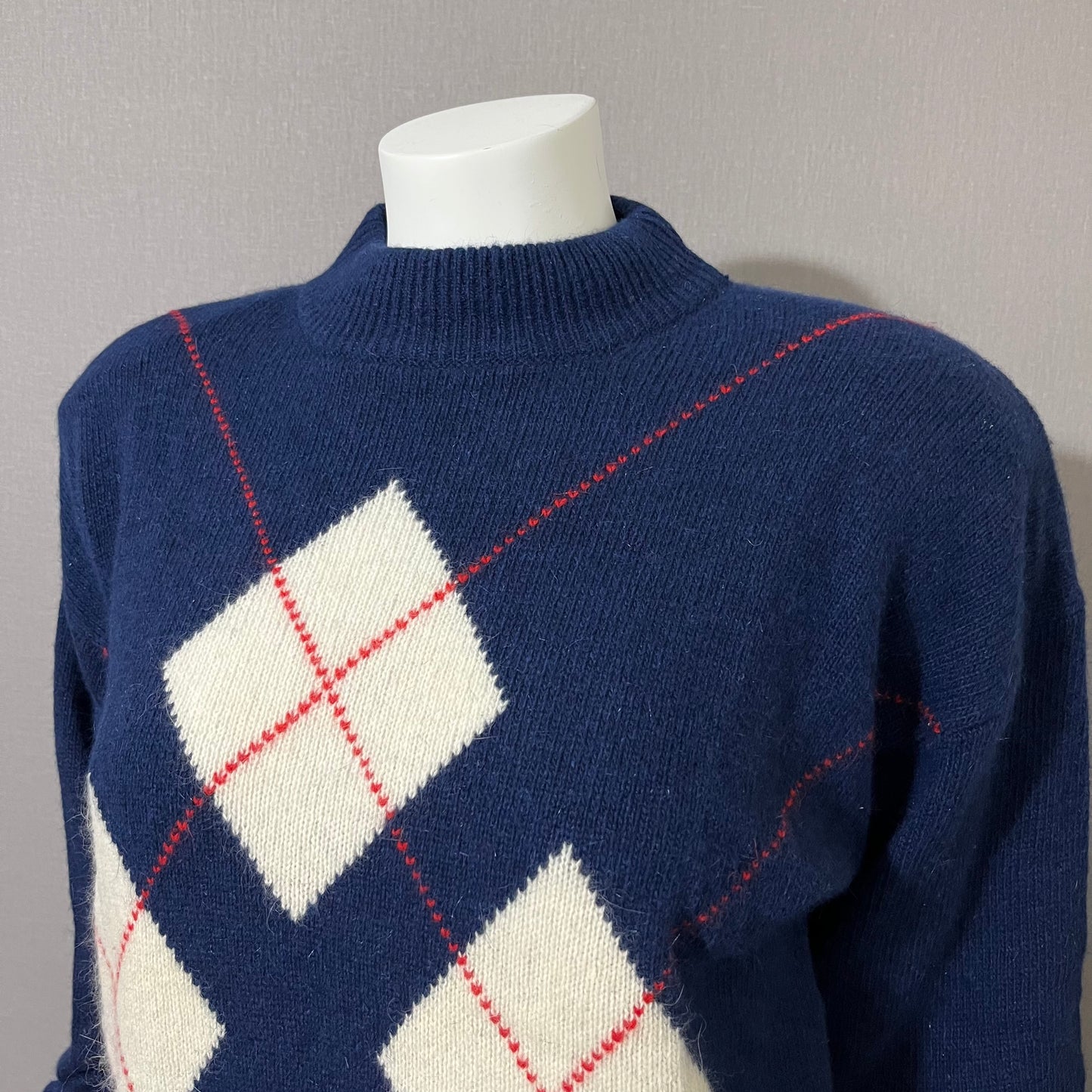 Vintage Rafaella Blue Mohair Blend Argyle Print Sweater Sz-Large