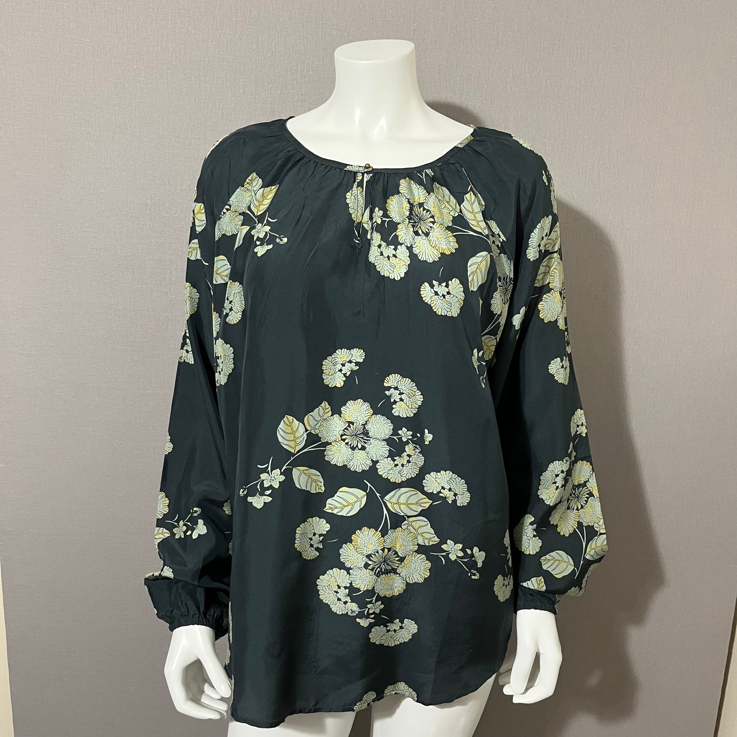 Sundance Green Floral Print Silk Blouse Sz-Large