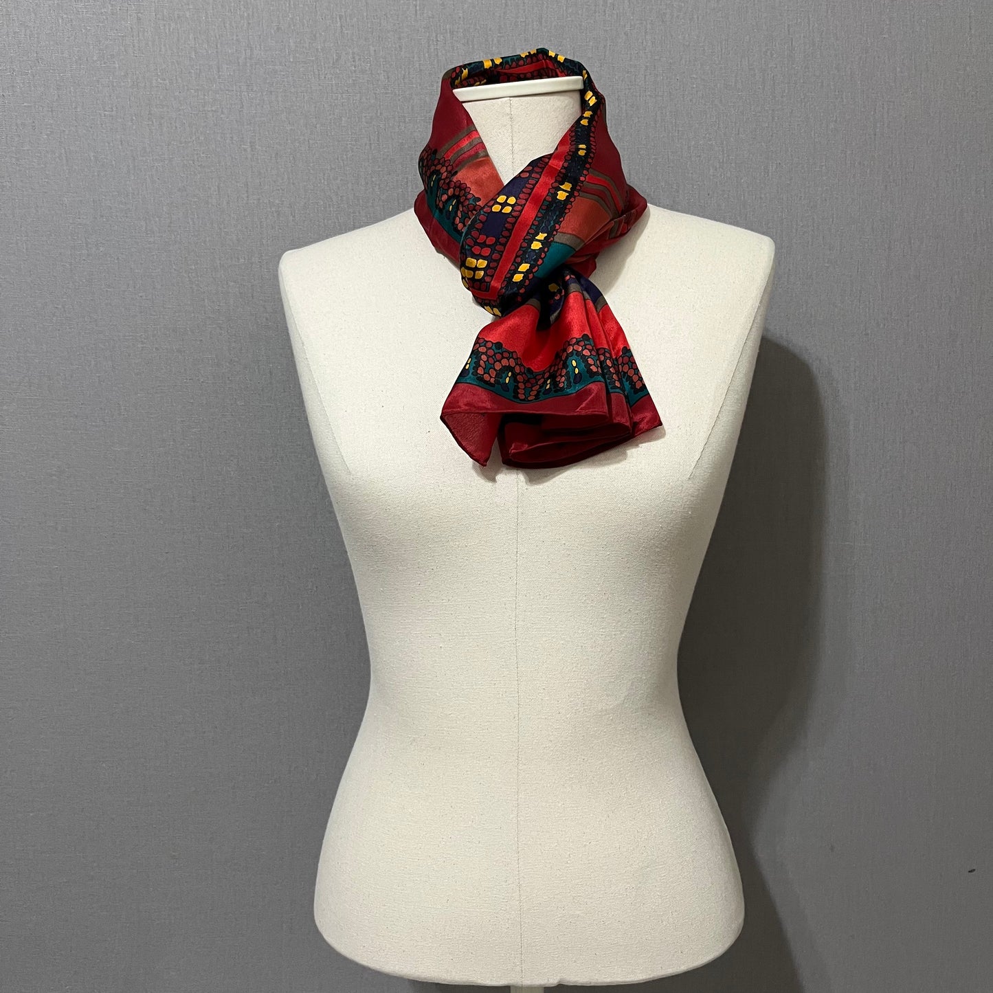 Red/Green/Yellow 100% Silk Made In Japan Scarf