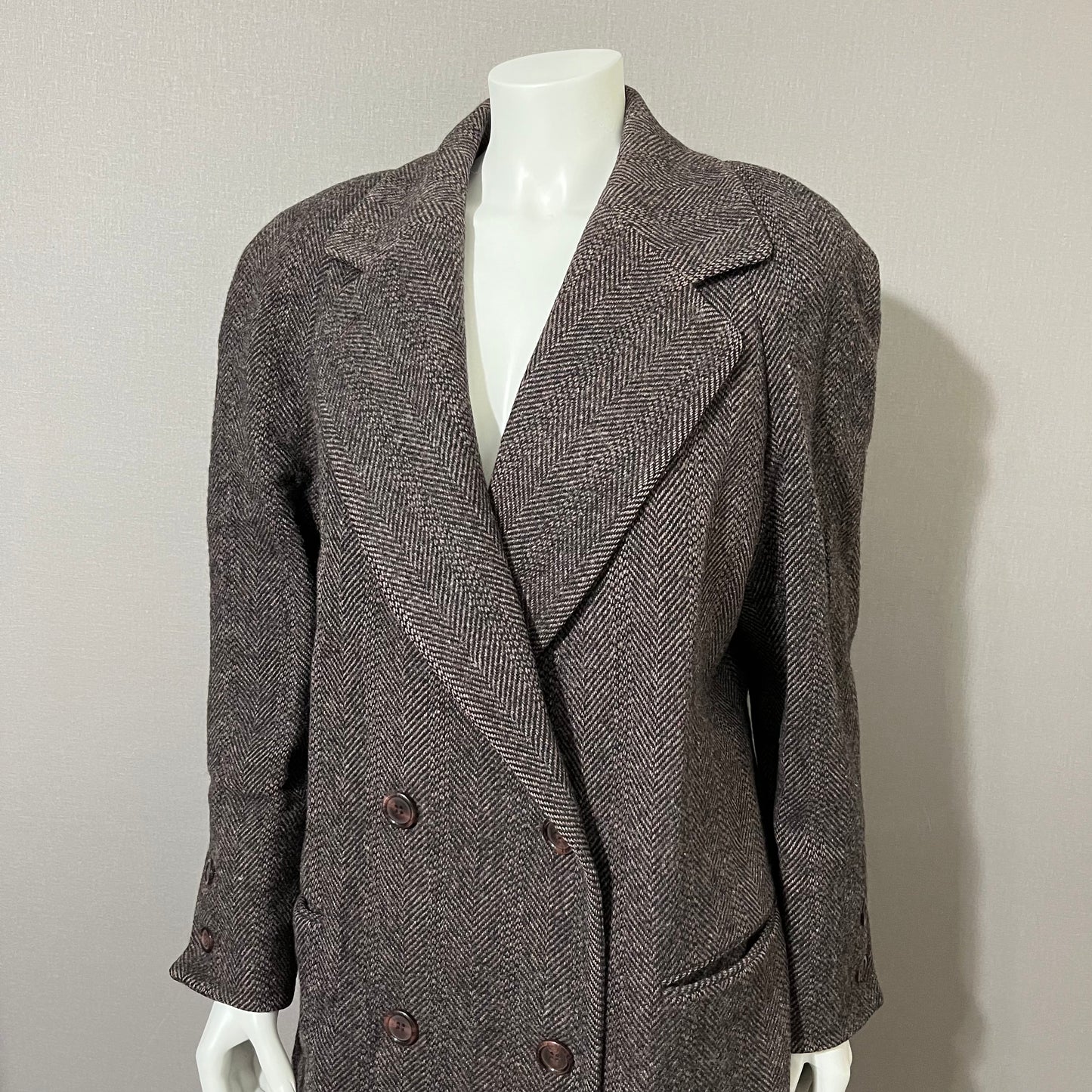 Vintage J.G Hook Herringbone Longline Pure Wool Coat Sz-Large/Xtra Large