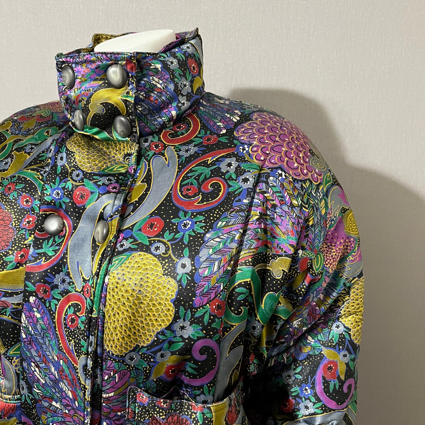 Vintage Bill Blass Paisley Peacock Feather Down Winter Coat Sz-Medium