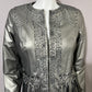 Leather Chi Silver Metallic Artsy Print Rare Moto Leather Jacket Sz-Xtra Small