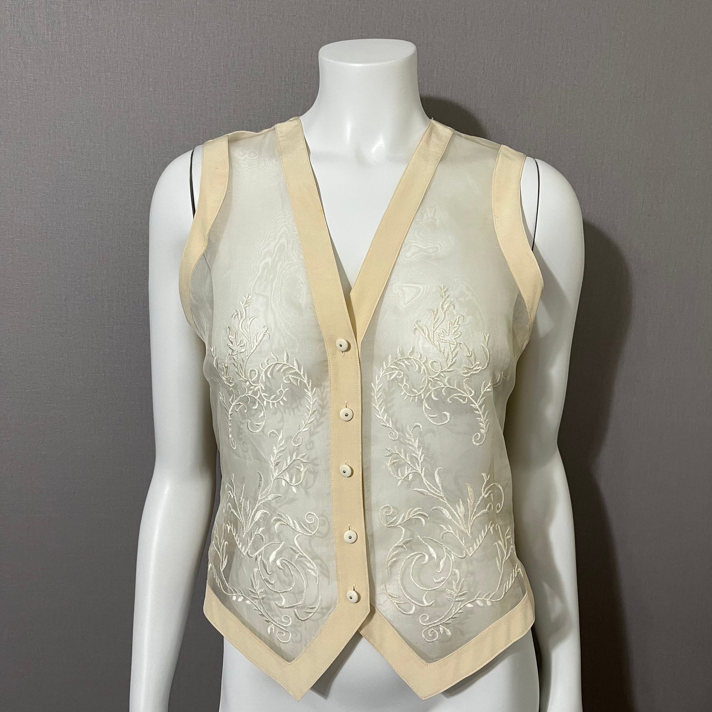 Vintage Kenar Studio Silk Embroidered Cream Vest Sz-Small