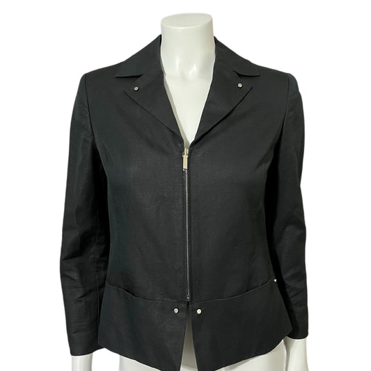 Vintage Anne Klein Black Zip Up Linen/Cotton Jacket Sz-4