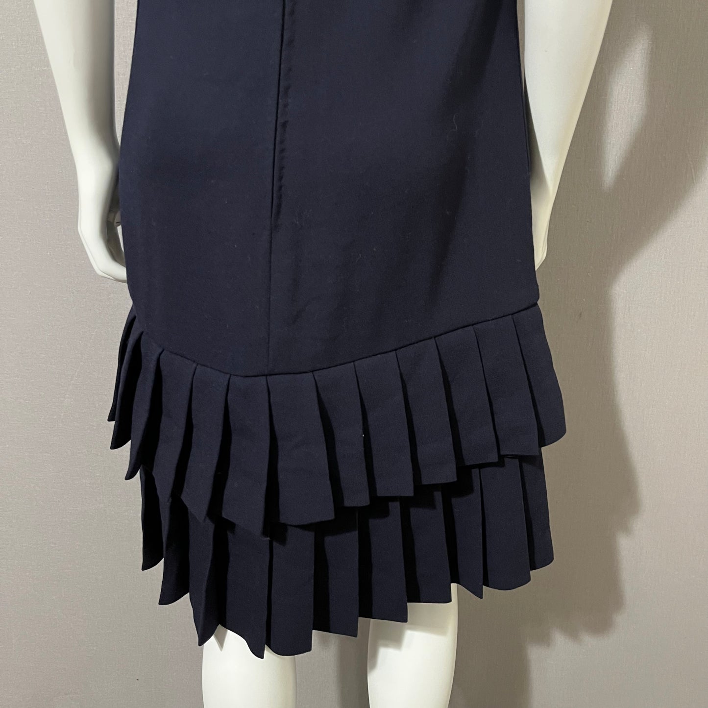 Vintage Carolyne Roehm Navy Shift Drop Waist Pleated Hem Dress Sz-10