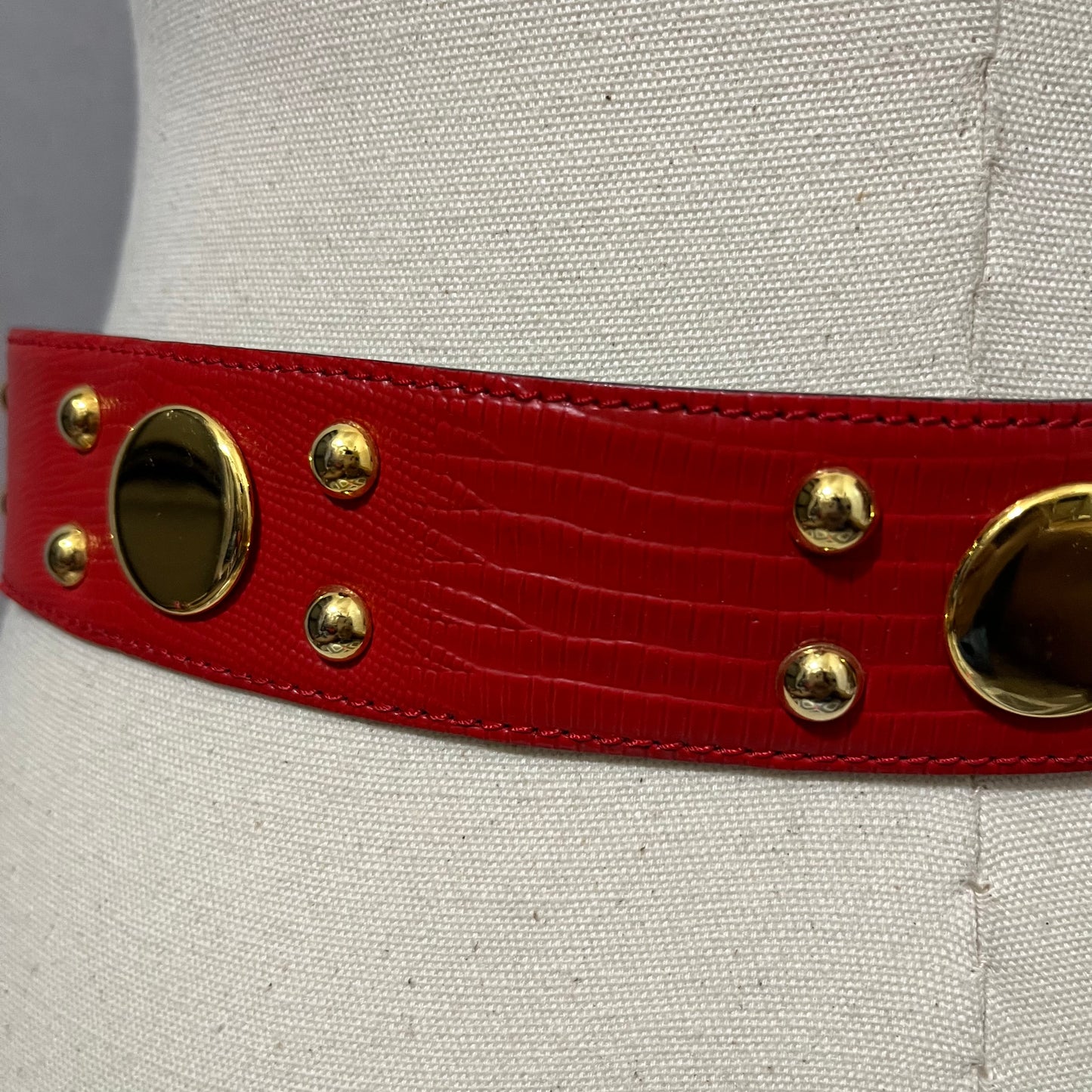 Vintage Escada Red Leather With Gold Hardware Buckle Sz-40 (Medium)