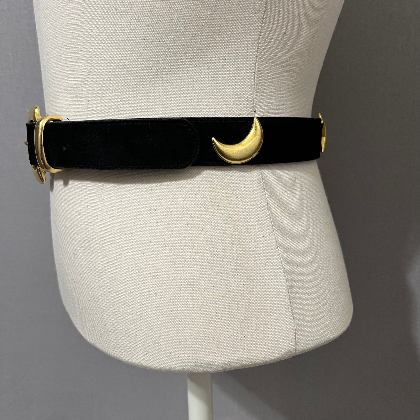 Vintage Black Suede Leather With Gold Sun, Moon, Stars Sz-Medium