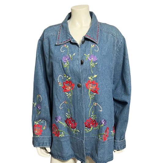 Vintage Junonia Denim Floral Cotton Jacket Plus Size Sz-4X