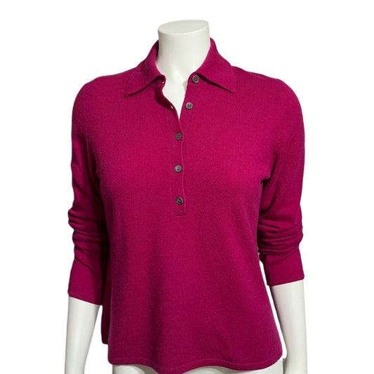 Sutton Studio Fushia Button Front Cashmere Sweater Sz-Large Petite