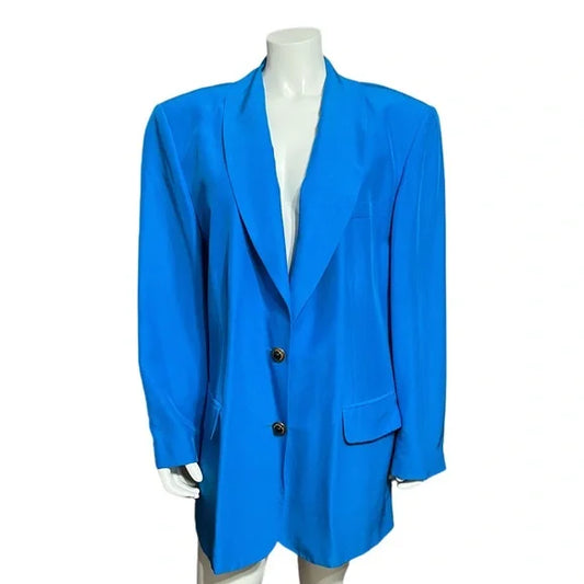 Diane Gilman Blue Silk Blazer Plus Size Sz-2X