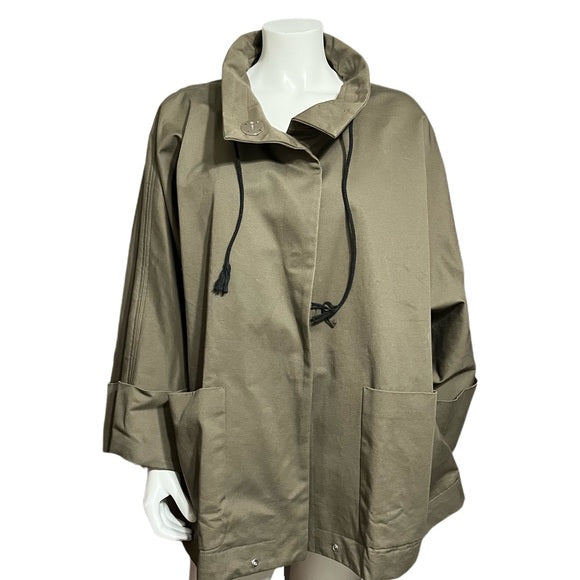 Marla Wynne Olive Green Cropped Cotton Jacket Plus Size Sz-3X