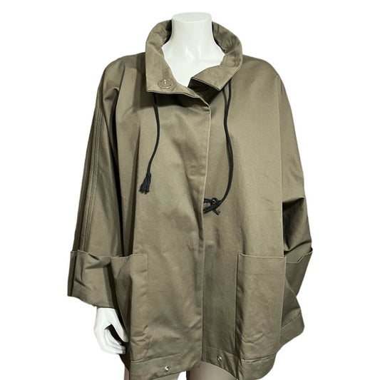 Marla Wynne Olive Green Cropped Cotton Jacket Plus Size Sz-3X