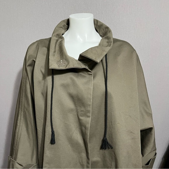 Marla Wynne Olive Green Cropped Cotton Jacket Plus Size Sz-3X